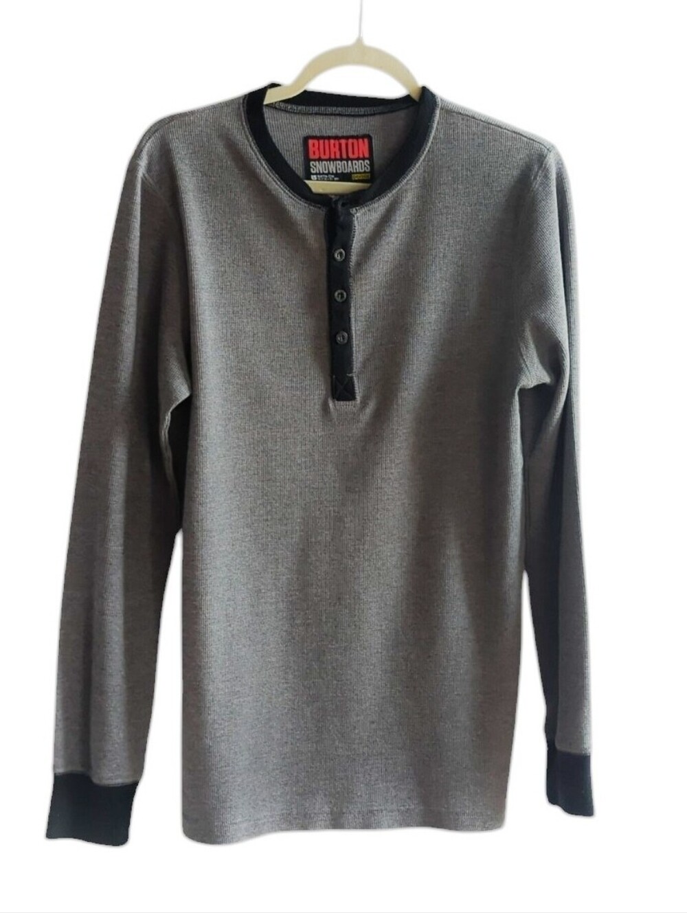 Burton Snowboards DryRide Gray & Black Long Sleeve Button Henley Shirt Size M
